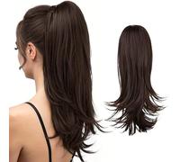 RPAEOY 50 cm Extensiones Pelo Natural Peluca Coleta Postiza Peluca Ligeramente Curvada en el Extremo Adecuado para llevar a Diario y Fiesta Peluca Mujer(Marrón oscuro)