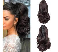 RPAEOY Moños Postizos Coleta de Pelo Natural Rizado Pinza de Garra Cola de Caballo Moño Postiza Larga Ondulada Extension Clip in Postizos de Sintética Rizada Ponytail para Mujeres (Marrón Oscuro)
