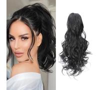 RPAEOY 45 cm Extensiones Pelo Natural Coleteros Pelo Moño Postizo Postizos Moño y Coletas Ondulado Rizado Secret Extensión Invisible Peluca Mujer(Negro)