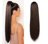 RPAEOY Extensiones de Cabello Natural Sintético de Alta Calidad Cola de Caballo Larga y Lisa Postizo de 24 Pulgadas Fácil de Colocar y Retirar Ideal para Todas las Ocasiones(Black)