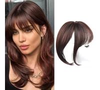 RPAEOY Flequillo Postizo Pelo Corto Falso Clip en Flequillo Flequillos de Extensiones Pelo Natural Bangs Pieza para Mujer (Marrón Oscuro)