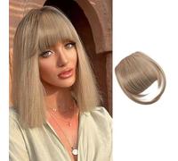 RPAEOY Postizo Pelo Clip Pelo Natural Humano Una Pieza Clip in Fringe Bangs Clip en Flequillo Francés Pelo Sintético Hair de Cabello Extensiones de Cabello Prótesis Capilar para Mujer (Gris-dorado)