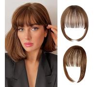 RPAEOY Flequillo Postizo Extensiones de Flequillo para Niñas Clip en Flequillo Francés fino Limpio con Patillas Cabello Real Pelo Natural Clip Pieza para Mujer (Marrón Claro)
