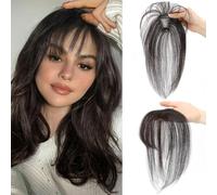 RPAEOY Flequillo Postizo Pelo Natural 100% Humano Cabello Extensiones Flequillo Bangs con Patillas para Mujeres el Uso Diario(Negro pardusco)