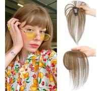 RPAEOY Flequillo Postizo Pelo Natural 100% Humano Cabello Extensiones Flequillo Bangs con Patillas para Mujeres el Uso Diario(Marrón claro)