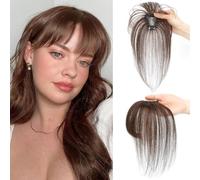 RPAEOY Flequillo Postizo Pelo Natural 100% Humano Cabello Extensiones Flequillo Bangs con Patillas para Mujeres el Uso Diario(Marrón oscuro)