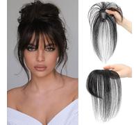 RPAEOY Flequillo Postizo Pelo Natural 100% Humano Cabello Extensiones Flequillo Bangs con Patillas para Mujeres el Uso Diario(Negro natural)