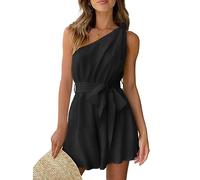 RPAEOY Mono Mujer Corto Verano Sin Mangas Casual Elegante Un Hombro Rompers Jumpsuit Cómodo Transpirable Una Pieza Pantalones para Playa Fiesta Streetwear Negro XL