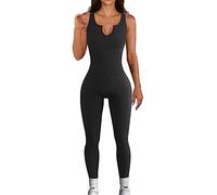RPAEOY Mono Deportivo Mujer de Bajo Cuello En V Sin Mangas Tank Ajustado Jumpsuit Yoga Acanalado Camisetas Verano Overol Largo Monos de Gimnasio Ejercicio Negro M