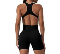 RPAEOY Mono para Mujer Deportivo Cuello Cuadrado Acanalado Sexy sin Mangas Traje de Yoga para Gimnasio Elegante Casual Jumpsuit (Negro,L)