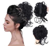 RPAEOY Moños Postizos de Pelo con Pinza Rizado Coleteros Pelo Natural Ondulado Sintética Clip in Moño Postizo Extensiones para Mujer (Negro)