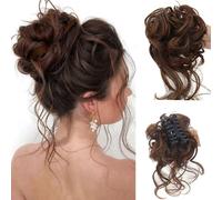 RPAEOY Moños Postizos de Pelo con Pinza Rizado Coleteros Pelo Natural Ondulado Sintética Clip in Moño Postizo Extensiones para Mujer (Marrón rojizo)