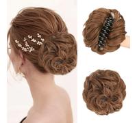 RPAEOY Moños Postizos de Pelo con Pinza Rizado Grande Coleteros Pelo Natural Ondulado Sintética Clip in Moño Postizo Extensiones para Mujer (Marrón dorado)