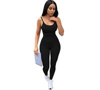 RPAEOY Mujer Deportivo Mono Largo Ajustado Jumpsuit Elástico De Espaquetis Sexy Bodysuit Da Una Pieza Sin Mangas Mono Acanalados Romper Para Yoga Gym Jogging Fitness Negro L