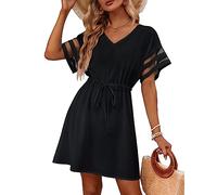 RPAEOY Vestido de Playa para Mujer Cuello en V Cordón Gasa Suelto Ropa de Baño Playa Traje de Baño Vestido de Bikini Camisolas y Pareos Sexy Beach Bikini Cover up (Negro,M)