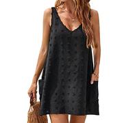 RPAEOY Vestido de Playa para Mujer Sin Mangas Cuello en V con Bolsillos Suelto Ropa de Baño Playa Traje de Baño Vestido de Bikini Camisolas y Pareos Sexy Beach Bikini Cover up (Negro,XL)