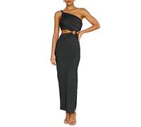 RPAEOY Vestido Mujer Un Hombro Largo Acanalada Cut out Backless Sin Mangas Elegante Vestido de Fiesta Cóctel Partido Novia Boda Vestir Ceremonia (Negro,M)