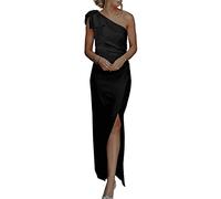 RPAEOY Vestido de un Hombro Mujer Asimétrico Vestidos Fiesta Elegante Lazo Decorativo Abertura Lateral Vestido Largo Coctel Ceremonia Boda Evento Formal