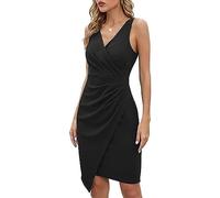 RPAEOY Vestido Fiesta Mujer Cuello En V Sin Mangas Plisado Delgado Vestidos Elegantes Sexy Cóctel Dress Bodycon de Boda Invitada Envolvente Negocios Negro S