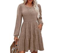 RPAEOY Vestido Invierno Mujer Manga Larga Cuello en Redondo Bodycon Elegante Casual Suéter Punto Sexy Vestidos de Otoño Invierno (Caqui/XL)