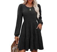 RPAEOY Vestido Invierno Mujer Manga Larga Cuello en Redondo Bodycon Elegante Casual Suéter Punto Sexy Vestidos de Otoño Invierno (Negro/S)