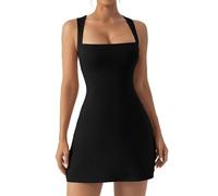 RPAEOY Vestido Muje Sexy sin Mangas Cuello Cuadrado Mini Vestido Bodycon Negro Vestido Corto de Color Sólido Clubwear para Cóctel (Negro,S)