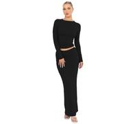 RPAEOY Vestido Mujer Conjunto de Manga Larga Top y Vestidos Largo Cintura Alta Bodycon Casual Dress de Fiesta Cóctel Partido Club Otoño Negro M