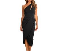 RPAEOY Vestido Mujer Cortar Ajustado de un Solo Hombro sin Mangas Color Sólido Elegante Largo Vestidos de Noche para Fiesta (Negro,S)