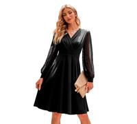 RPAEOY Vestido Mujer Elegante Manga Larga Cuello en V Bodycon de Volante Dobladillo Vintage Minivestido Sexy Casual Vestidos para Invitada Coctel (Negro/XL)