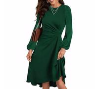 RPAEOY Vestido Mujer Elegante Manga Larga Cuello Redondo de Volante Dobladillo Bodycon Lápiz Vintage Vestidos Noche para Invitada Coctel (Verde Oscuro/S)