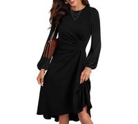RPAEOY Vestido Mujer Elegante Manga Larga Cuello Redondo de Volante Dobladillo Bodycon Lápiz Vintage Vestidos Noche para Invitada Coctel (Negro/S)