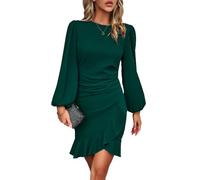 RPAEOY Vestido Mujer Elegante Manga Larga Vestido De Volante Dobladillo Bodycon Lápiz Vintage Midi Vestidos para Invitada Coctel Noche Verde S