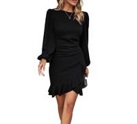 RPAEOY Vestido Mujer Elegante Manga Larga Vestido De Volante Dobladillo Bodycon Lápiz Vintage Midi Vestidos para Invitada Coctel Noche Negro L