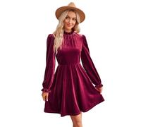 RPAEOY Vestido Mujer Elegante Terciopelo Manga Larga Cuello Alto Vintage Vestido Otoño Invierno Midi Vestidos de Fiesta Coctel Navidad Rojo XL