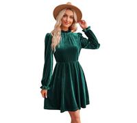 RPAEOY Vestido Mujer Elegante Terciopelo Manga Larga Cuello Alto Vintage Vestido Otoño Invierno Midi Vestidos de Fiesta Coctel Navidad Verde XL