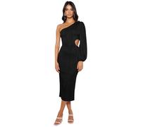 RPAEOY Vestido Mujer Fiesta Ajustado de un Solo Elegante Hombro Manga Larga Largo Abertura Vestidos de Noche para Cocktail Negro M