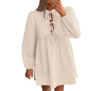 RPAEOY Vestido Mujer Manga Larga Elegante Mini Vestidos de Volante Dobladillo Sexy Fiesta Corto Bodycon Falda para Casual Noche Coctel (Albaricoque/L)