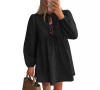 RPAEOY Vestido Mujer Manga Larga Elegante Mini Vestidos de Volante Dobladillo Sexy Fiesta Corto Bodycon Falda para Casual Noche Coctel (Negro/XL)