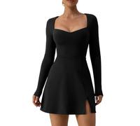 RPAEOY Vestido Mujer Sexy Mangas Largo Ajustado Abertura Lateral Cuello en V Elegante Fiesta Bodycon Lápiz Midi Vestidos para Coctel Noche (Negro/XL)