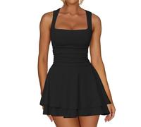 RPAEOY Vestido Mujer Sexy sin Manga Volante Dobladillo con Cuello Cuadrado Elegante Bodycon Minivestido para Fiesta Noche Coctel (M)