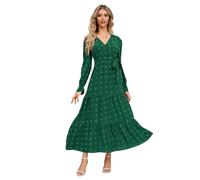 RPAEOY Vestidos Mujer Maxi Manga Larga Cuello V Línea A Lantern Sleeve Plisado Casual Elegante Boho Vestidos Playa Fiesta Otoño Invierno (Verde,XL)