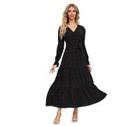 RPAEOY Vestidos Mujer Maxi Manga Larga Cuello V Línea A Lantern Sleeve Plisado Casual Elegante Boho Vestidos Playa Fiesta Otoño Invierno (Nero,L)