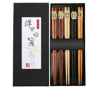 Rpanle Palillos Japoneses, 5 Pares De Palillos Naturales Lavables Reutilizables Palillos de Madera con Lujosa Caja Hecha A Mano Negra (Nature)