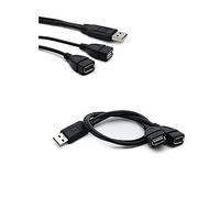 Rpanle USB 2,0 Un Macho A 2 USB Doble Hembra Jack Y Splitter Hub Cable Adaptador De Alimentación, USB 2.0 1 a 2 Y Splitter Cable (Solo un Lado para Cargar) - Negro