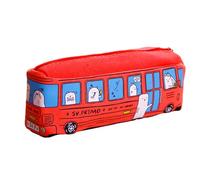 RPFROP Estuche para lápices, diseño de autobús de dibujos animados, bolsa de lona para lápices, gran capacidad, con cremallera, bolsa de papelería de viaje para estudiantes y niños, Red, Estuches