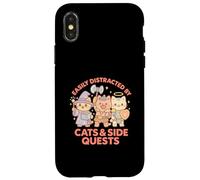 RPG Gamer Nerdy Cats Side Quest Distracted Mesa Kawaii Carcasa para iPhone X/XS