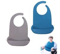 RPHONGHONG 2 Pieza Babero Silicona, Baberos para Adultos Ajustable Baberos de Comedor Reutilizables para Mayores que Comen Lavables Fáciles de Limpiar