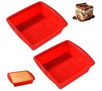 RPHONGHONG 2 Piezas Moldes Silicona, 20 cm Molde de Pan de Silicona Cuadrado Moldes para Tartas de Silicone Antiadherente para Hornear Tostadas para Horno Freidora de Aire (Rojo)