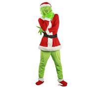RPixc Disfraz de Navidad para hombre, disfraz de Navidad, color verde/rojo, máscara de monstruo, cosplay, uniforme único como el Grinch rojo XL…