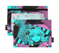 RPLIFE Anime Comics Girl - Paquete de 2 bolsas de perforación de 3 agujeros para la escuela de niños, bolsa transparente para niños y niñas, 9.8 x 7 pulgadas (tamaño único x 2)